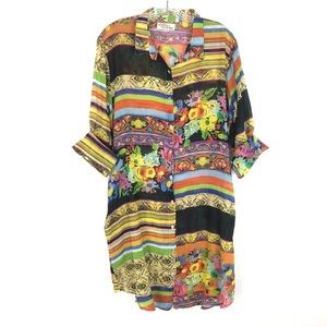 Antica Sartoria 3/4 Sleeve Semi Sheer Button Front Shirt Dress 
Size 2